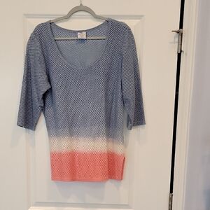 Sea Breeze Of California Mesh Tunic Longsleeve Blouse Blue Pink Ombre Medium